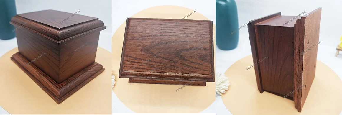 Dark Brown Oak Pet Urn, Wooden Cremation Box for Pets