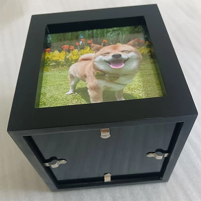 Cube Wooden Pet Urn, Four Sides Photo Frame Urn