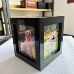 Cube Wooden Pet Urn, Four Sides Photo Frame Urn