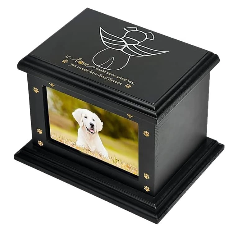 Wooden Pet Memorial Urn Box with Photo Frame Design, Funeral Cremation Urn for Dog or Cat Ashes