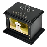 Wooden Pet Memorial Urn Box with Photo Frame Design, Funeral Cremation Urn for Dog or Cat Ashes