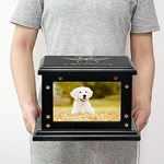 Wooden Pet Memorial Urn Box with Photo Frame Design, Funeral Cremation Urn for Dog or Cat Ashes