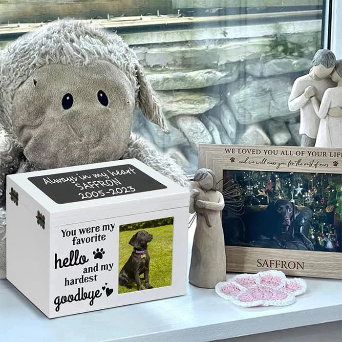 MDF Pet Memorial Urn with Writable Blackboard, Keepsake Cremation Urn for Dog /Cat