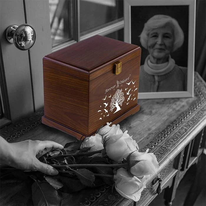 Medium Dog Urn for Ashes, and Personalized Pet Memorial Wood Pet Ash Urn for Dog