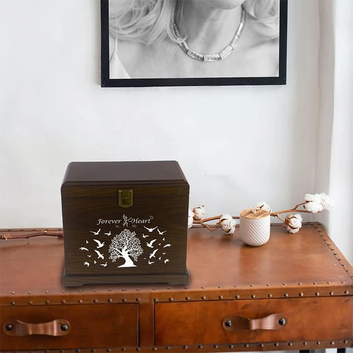 Medium Dog Urn for Ashes, and Personalized Pet Memorial Wood Pet Ash Urn for Dog