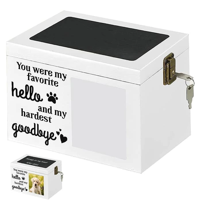 Keepsake Cremation Urn with small Black Board,  Key&Lock, Photo Frame Urn for Pet Ashes
