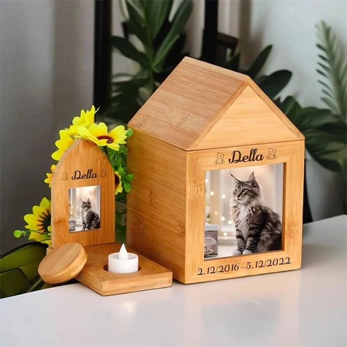 Handcrafted Wooden Memorial Urn for Pet Ashes,  keepsake Wooden Urns for Cat, Dog