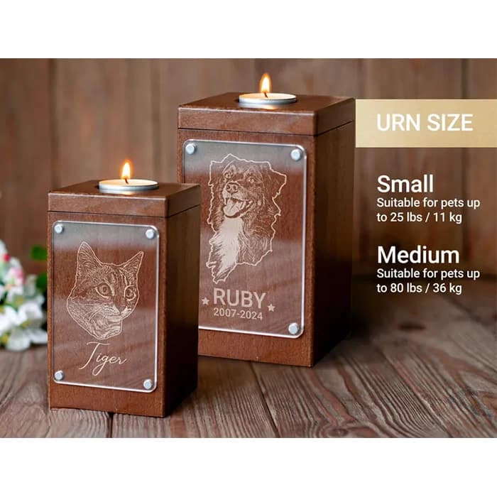 Wooden Cat Urn, Small Wooden Urns for Ashes