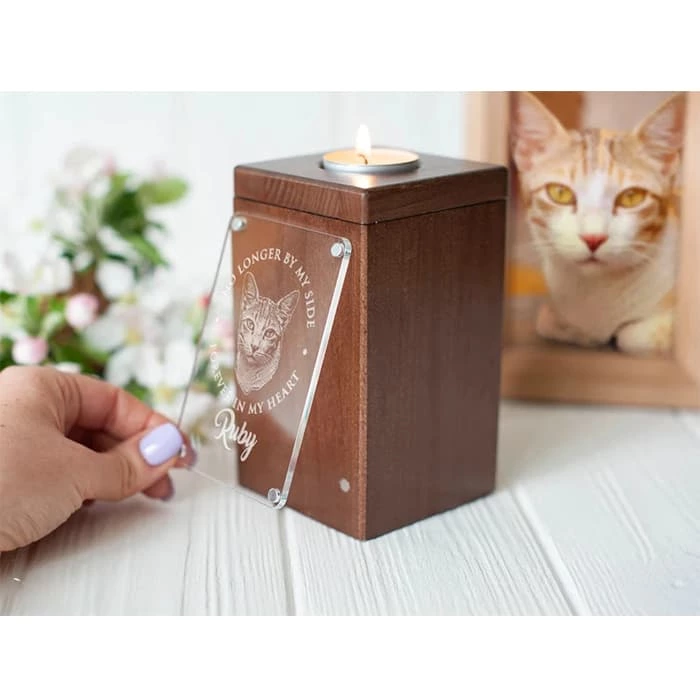 Wooden Cat Urn, Small Wooden Urns for Ashes