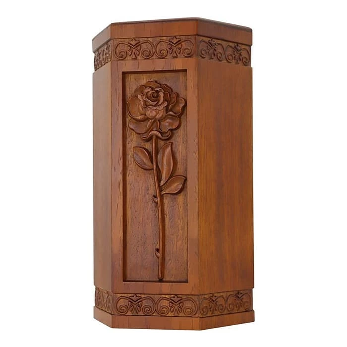 Handmade Rose Style Wooden Urns for Ashes