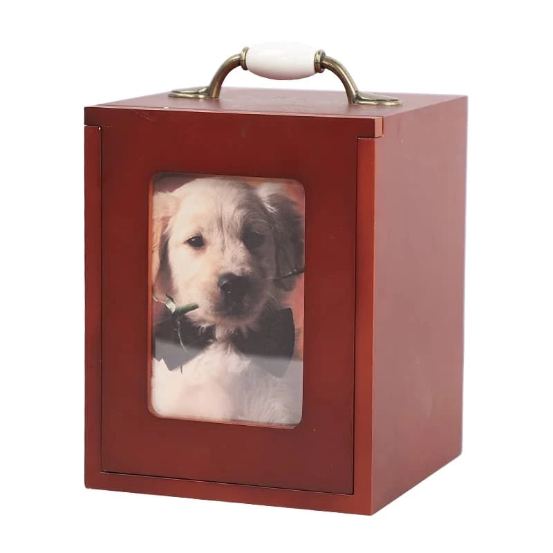 Handle Hardware Mahogany Wooden Keepsake Pet Urn  Boxs