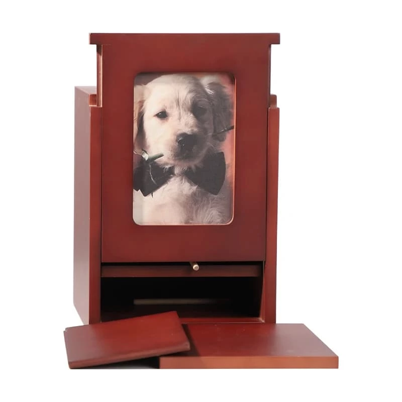 Handle Hardware Mahogany Wooden Keepsake Pet Urn  Boxs