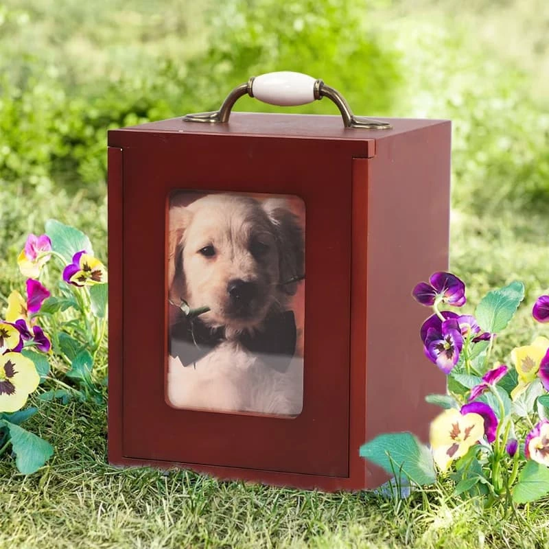 Handle Hardware Mahogany Wooden Keepsake Pet Urn  Boxs