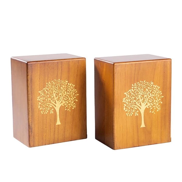 Funeral Wooden Urn for Human Ashes with Life Tree Pattern