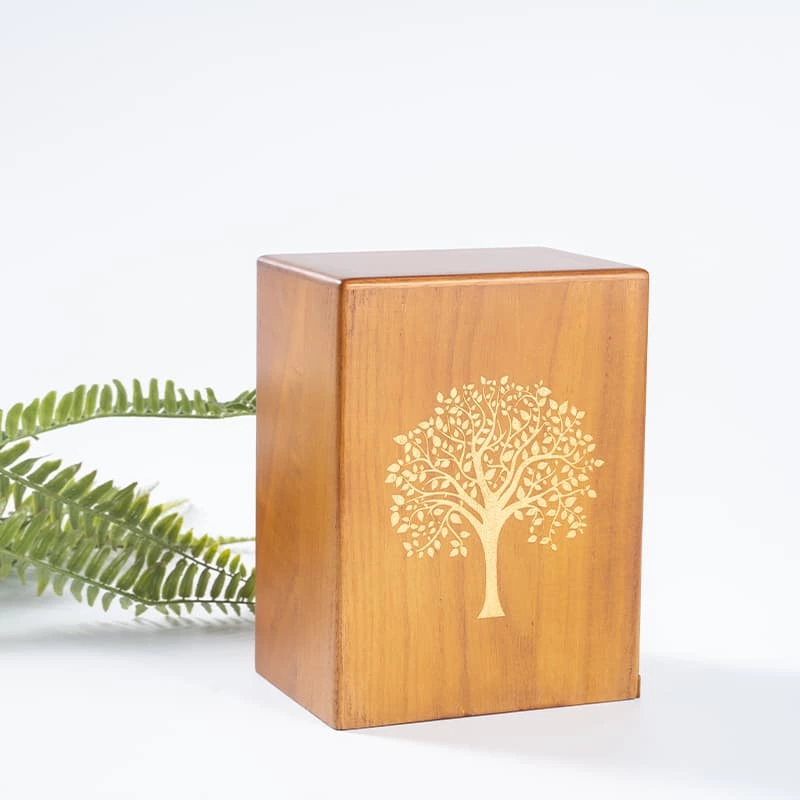 Funeral Wooden Urn for Human Ashes with Life Tree Pattern