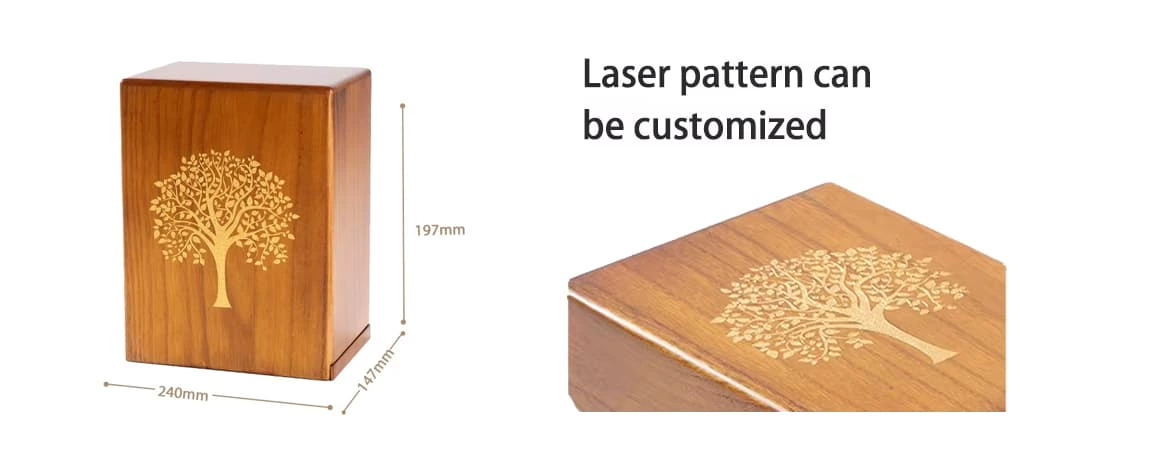 Funeral Wooden Urn for Human Ashes with Life Tree Pattern