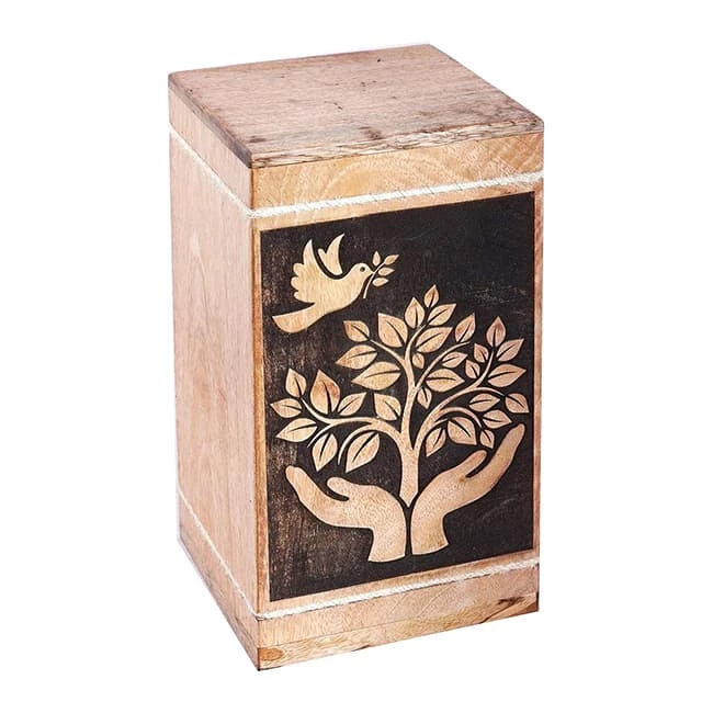 Carving Wing Pattern Wooden Cremation Urns for Human Ashes