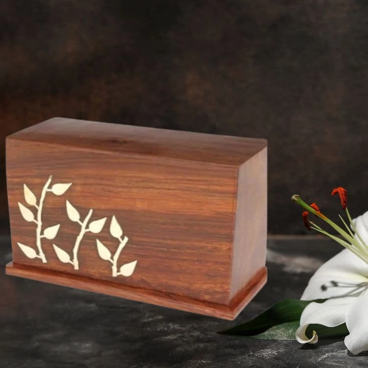 Green Tree Pattern Handmade Wood Cremation Urns