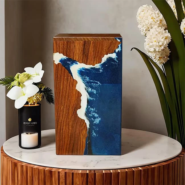 Epoxy Resin Paint Seaside Scene Rosewood Keepsake Cremation Box