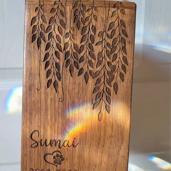 Vividly Pattern Walnut Cremation Pet Urn