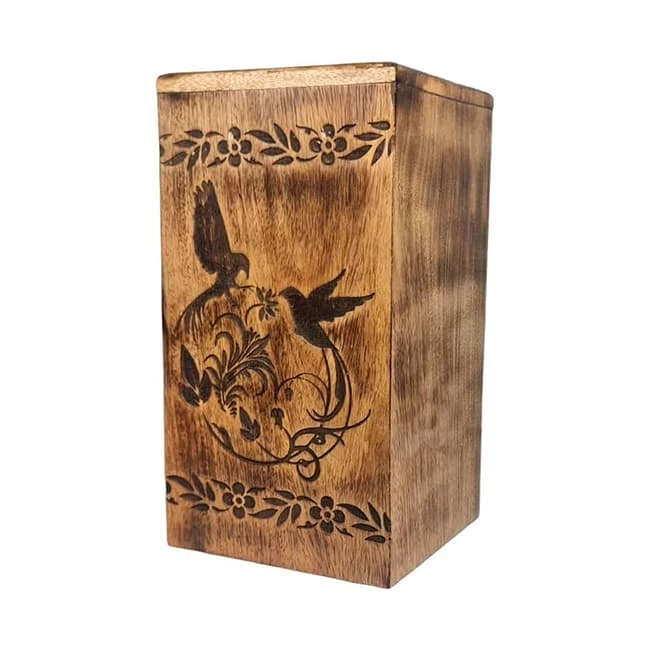 Twin Birds Pattern Wood Urn for Human Ashes