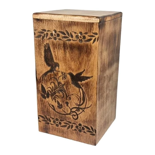Twin Birds Pattern Wood Urn for Human Ashes