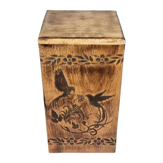 Twin Birds Pattern Wood Urn for Human Ashes