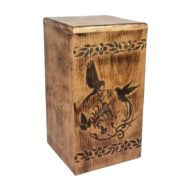 Twin Birds Pattern Wood Urn for Human Ashes