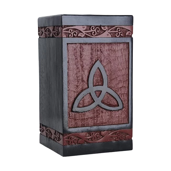 Solid Mango Wooden Dog Urns for Ashes Trinity Knot Pattern