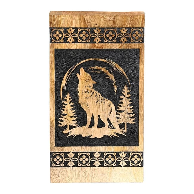 Wolf Howling Pattern Wooden Urn for Human Ashes