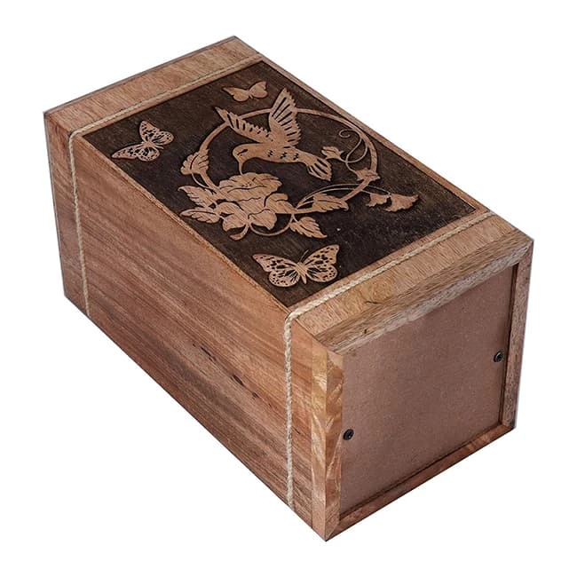 Bird Pattern Wooden Urns for Human Ashes