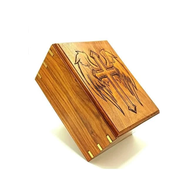 Handmade Wood Cremation Urns Cross with Angel Wings Pattern