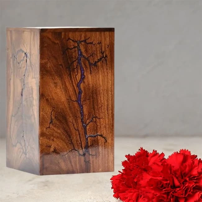 Handmade Blue Resin Inlay Pattern Wooden Urns for Ashes