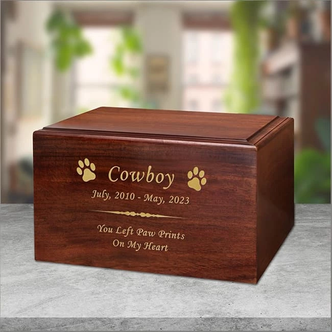 Pure Color and Pet Paw Pattern Handcraft Wooden Urns
