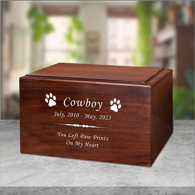 Pure Color and Pet Paw Pattern Handcraft Wooden Urns