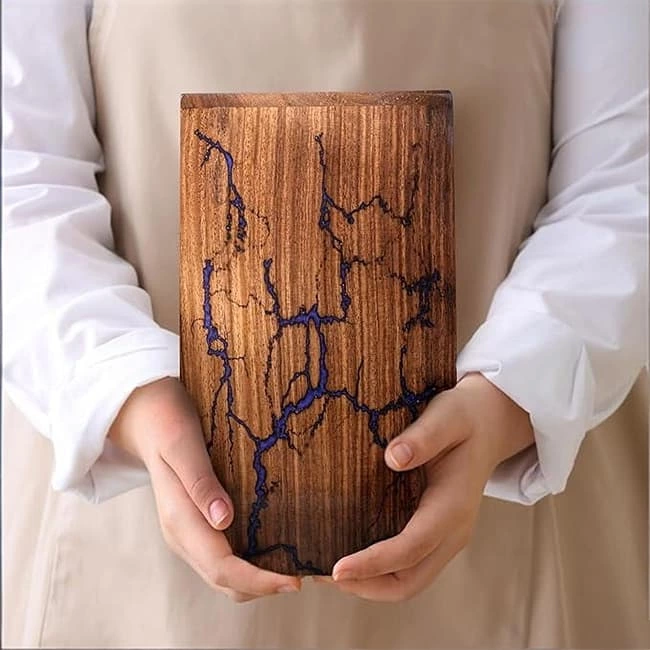 Thunderstorm Lighting Pattern Decoration Handmade Wood Cremation Urns