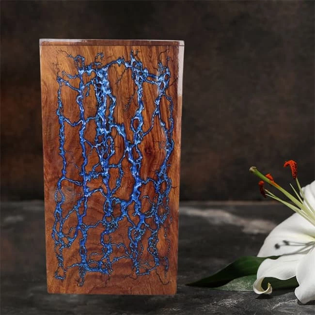 Thunderstorm Lighting Pattern Decoration Handmade Wood Cremation Urns