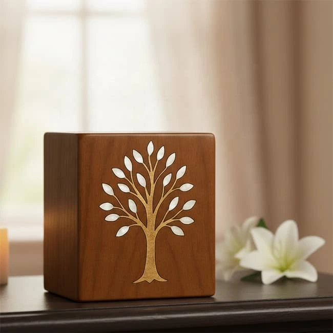 Mahogany Urn with Mother of Pearl Pattern for Human or Pets