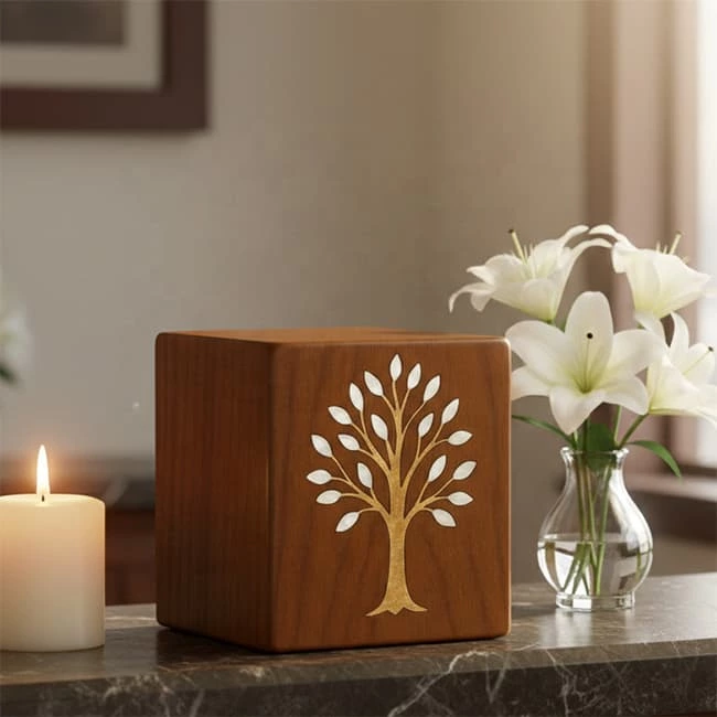 Mahogany Urn with Mother of Pearl Pattern for Human or Pets