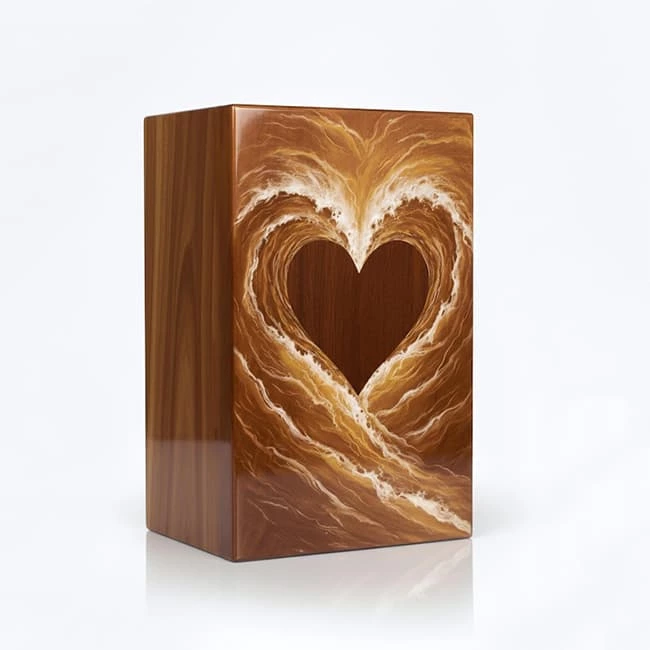 Handmade Wooden Heart Pattern Cremation Urn