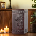 Wooden Urn for Human Ashes Carved Cross Pattern