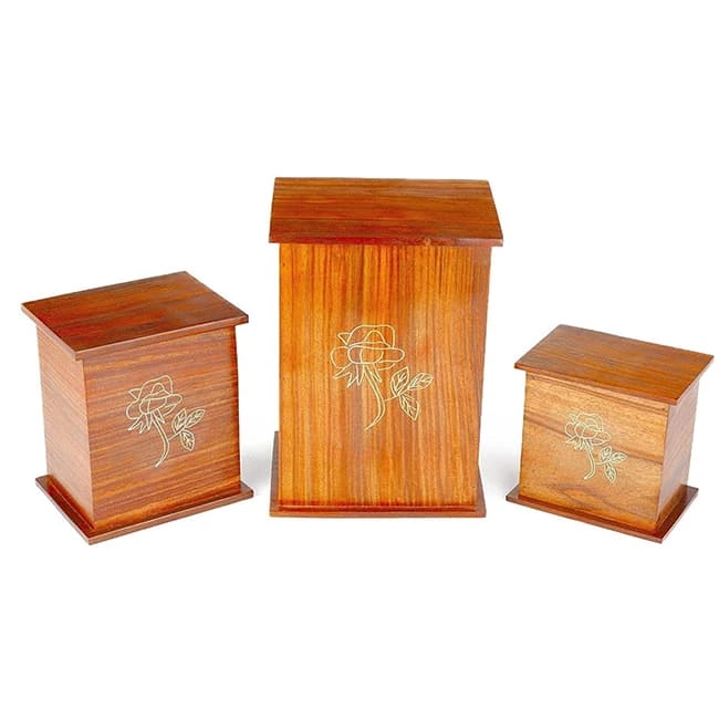 Carving Rose Pattern Wood Urn Box