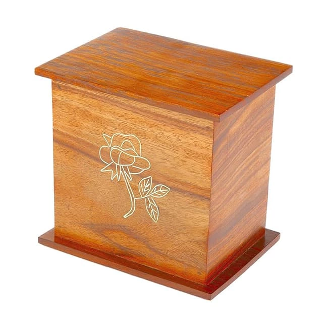 Carving Rose Pattern Wood Urn Box