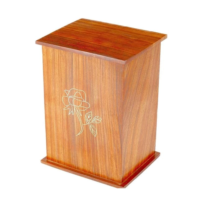 Carving Rose Pattern Wood Urn Box