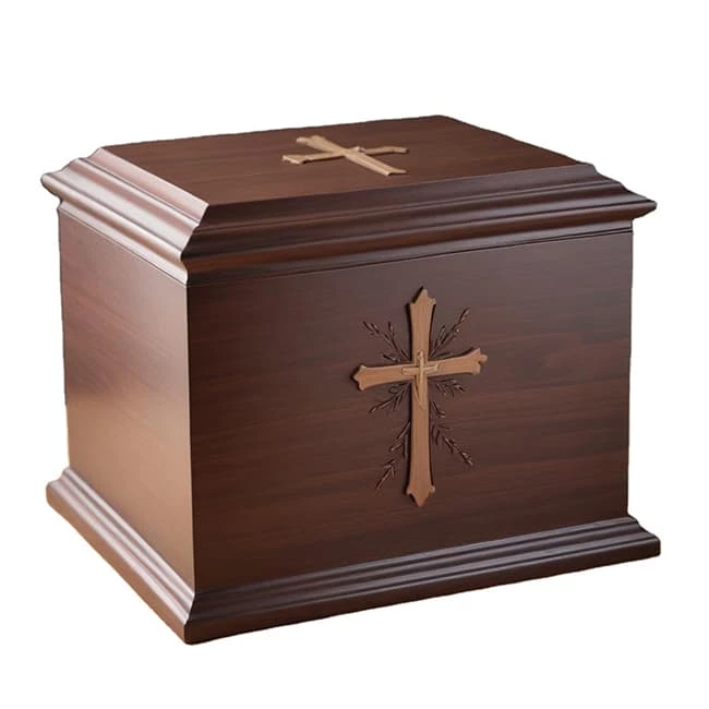 Cross Pattern Engraved Wooden Adult Ashes