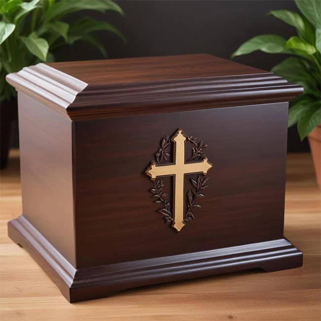 Cross Pattern Engraved Wooden Adult Ashes