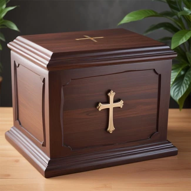 Cross Pattern Engraved Wooden Adult Ashes
