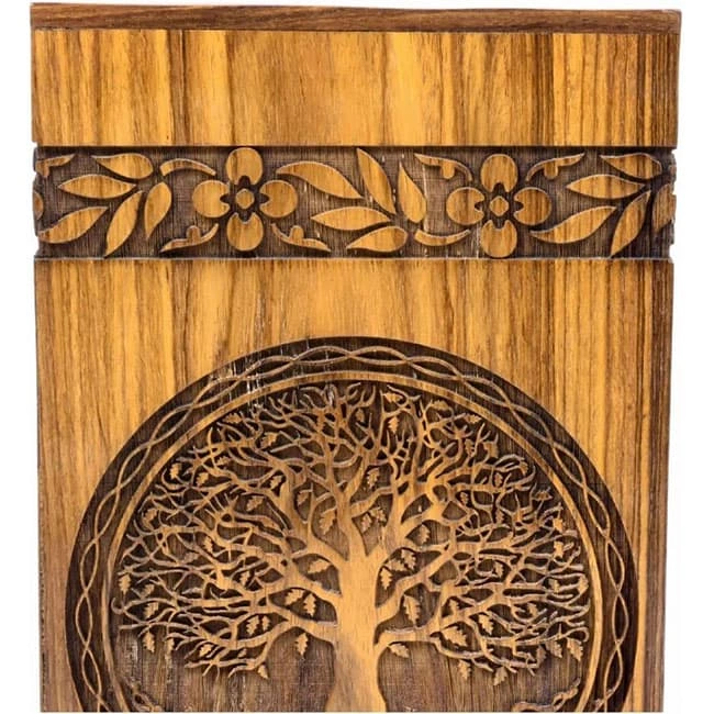 Handmade Wooden Urn for Ashes with Tree