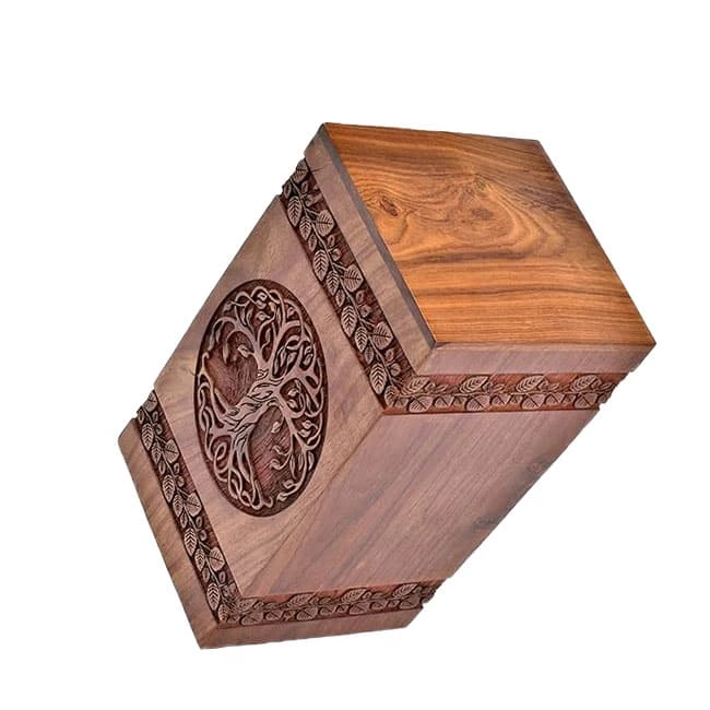 Handmade Wooden Urn for Ashes with Tree