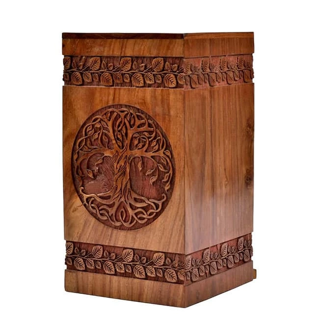 Handmade Wooden Urn for Ashes with Tree